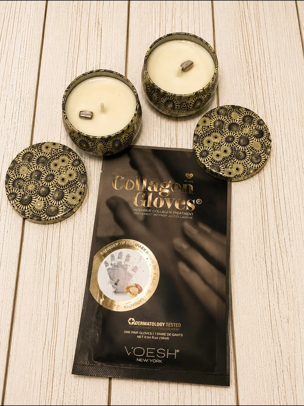 Collagen Gloves & Soy Candle Set With Natural Mother Of Pearls